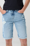 Bermuda slim azul en jean con tiro bajo y rotos delanteros