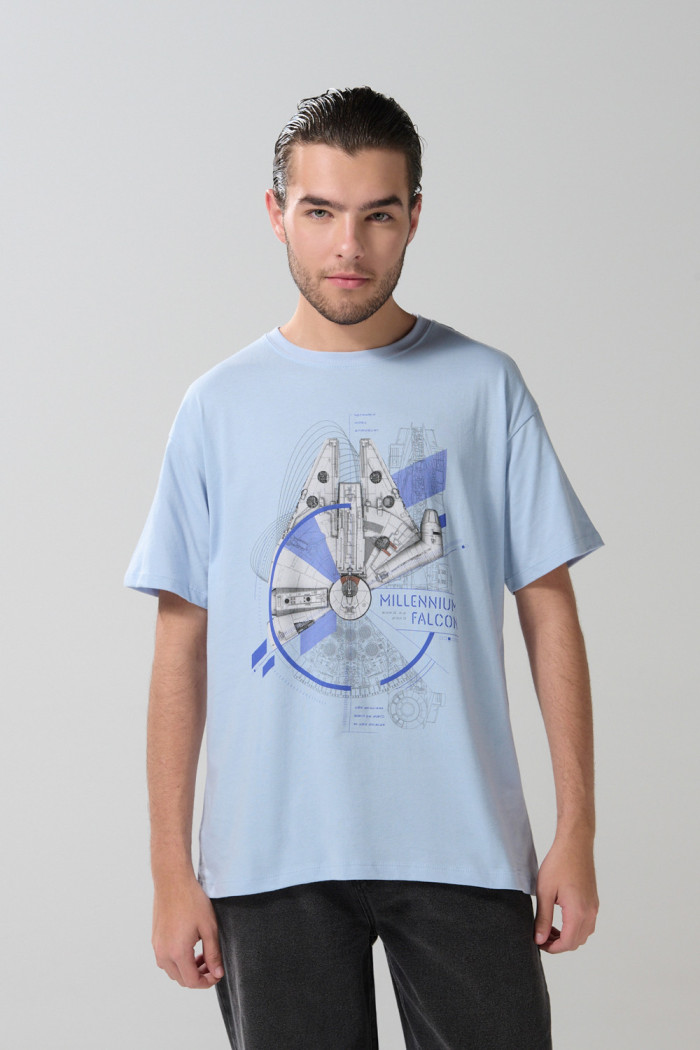 Camiseta azul clara cuello redondo con arte de Star Wars
