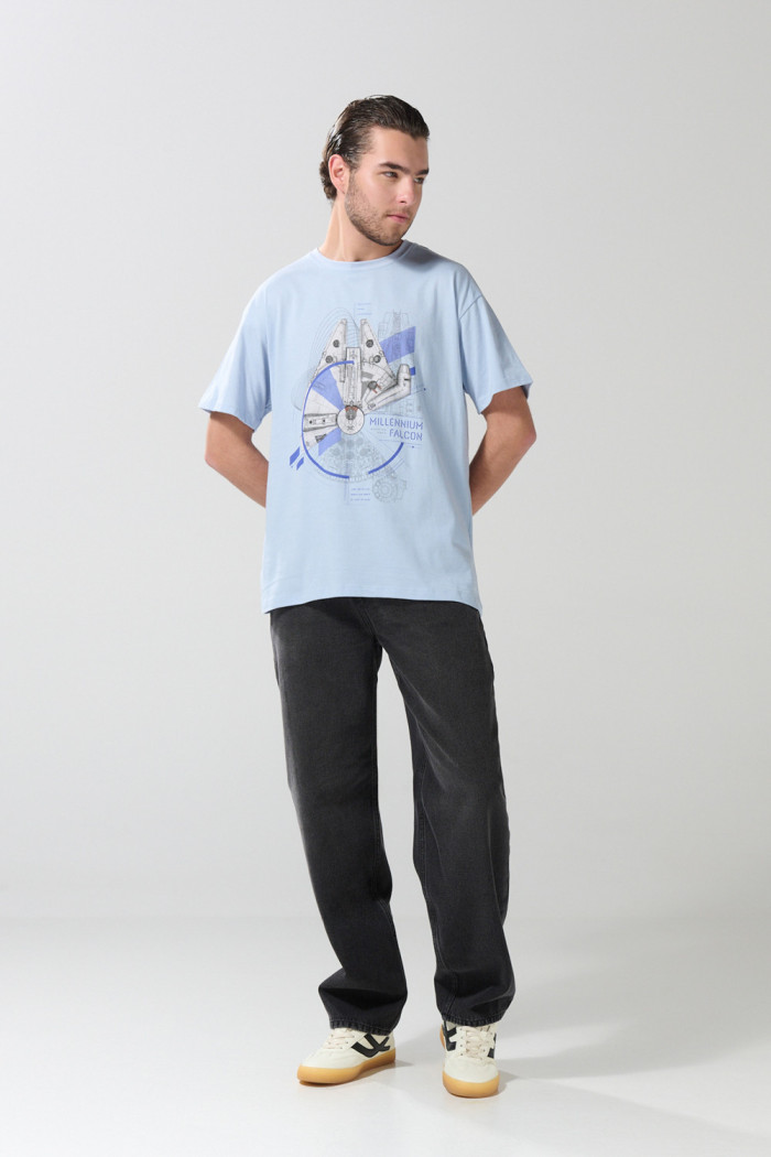 Camiseta azul clara cuello redondo con arte de Star Wars
