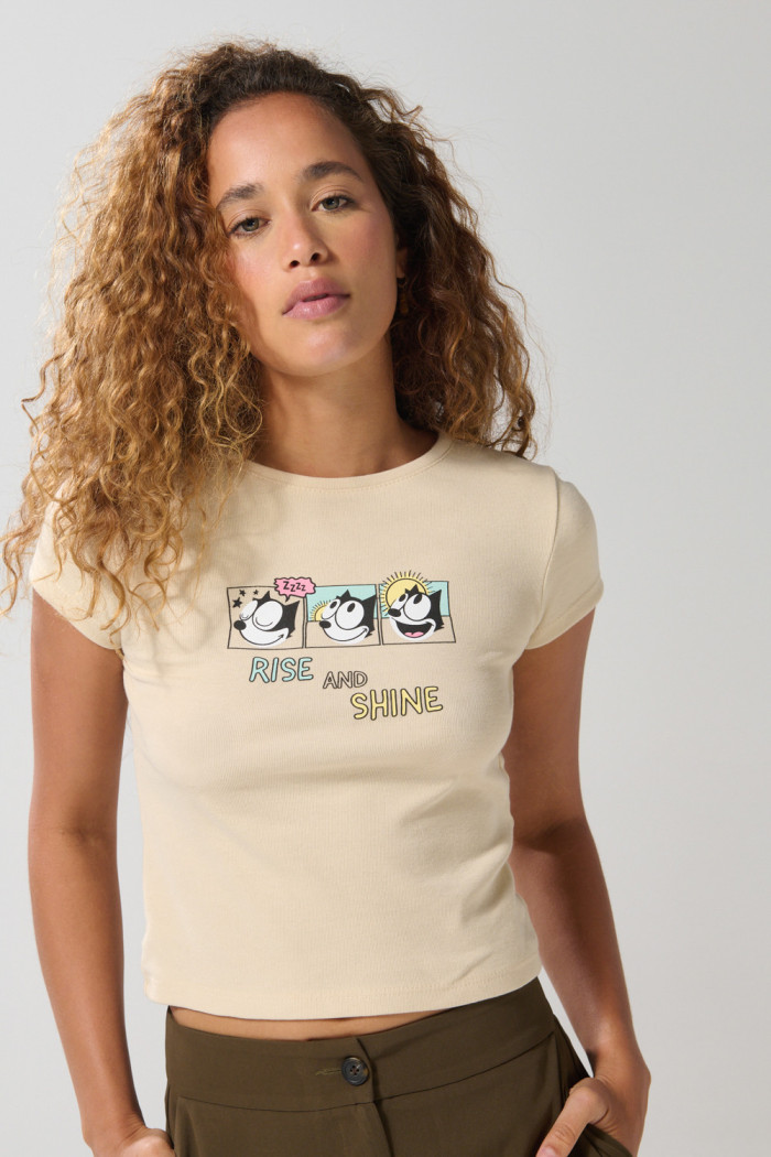 Camiseta de Félix el Gato kaki clara con manga corta