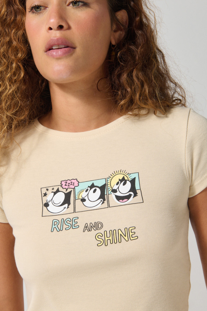 Camiseta de Félix el Gato kaki clara con manga corta