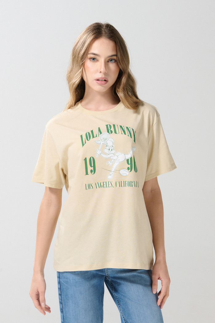 Camiseta kaki en algodón de Looney Tunes con manga corta