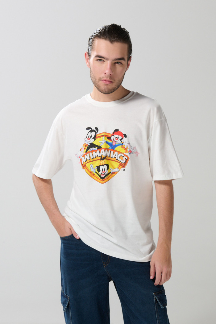 Camiseta manga corta crema con arte de Animaniacs