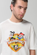 Camiseta manga corta crema con arte de Animaniacs