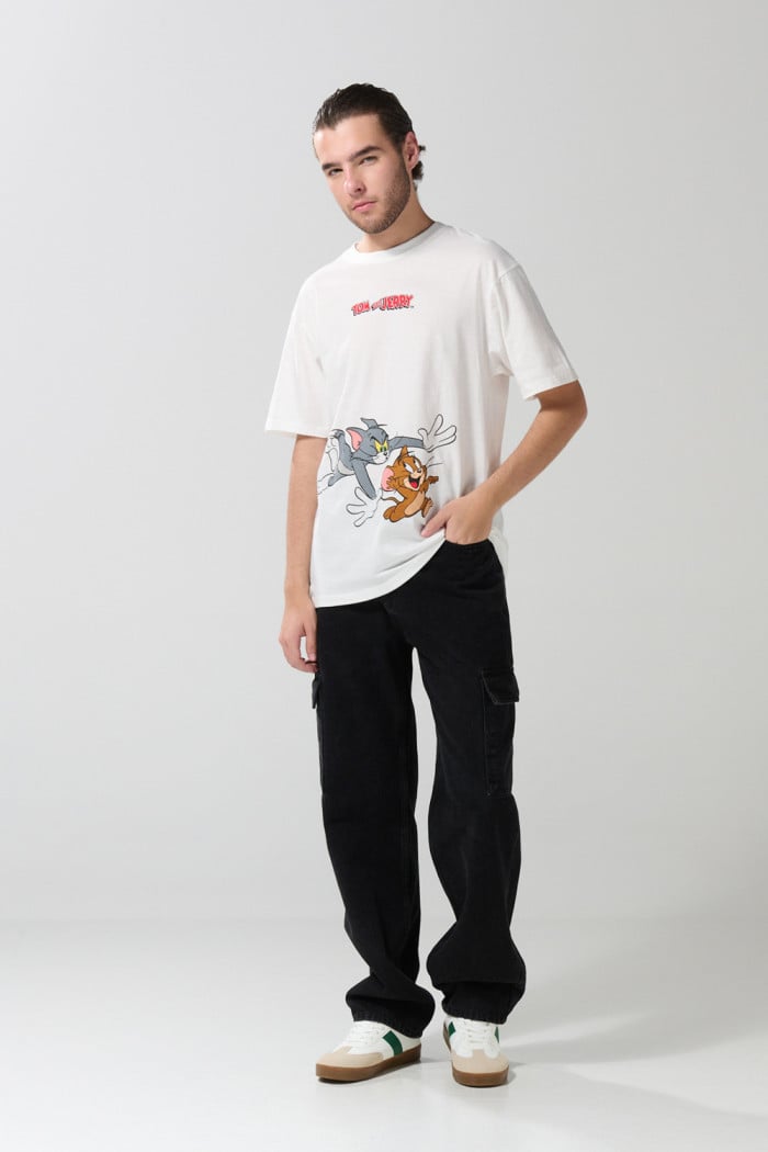 Camiseta de Tom y Jerry crema con cuello redondo
