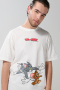 Camiseta de Tom y Jerry crema con cuello redondo
