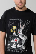 Camiseta negra de Looney Tunes en algodón manga corta
