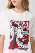 Camiseta manga corta crema con diseño de Cruella de Vil