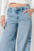Jean palazzo bota ancha azul con tiro medio y bolsillos
