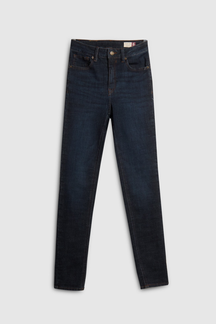 Jean push up tiro alto azul intenso ceñido con bolsillos