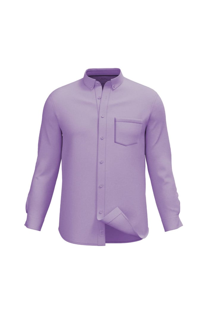 Camisa cuello button down unicolor en algodón con bolsillo