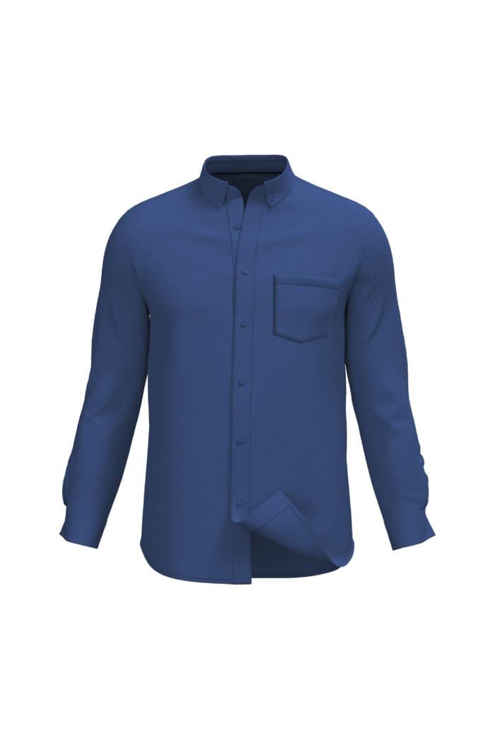 Camisa cuello button down unicolor en algodón con bolsillo
