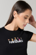 Camiseta en rib negra manga corta con arte de Los Picapiedra