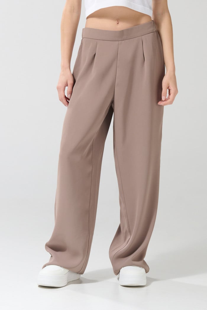 Pantalón palazzo kaki intenso con tiro alto