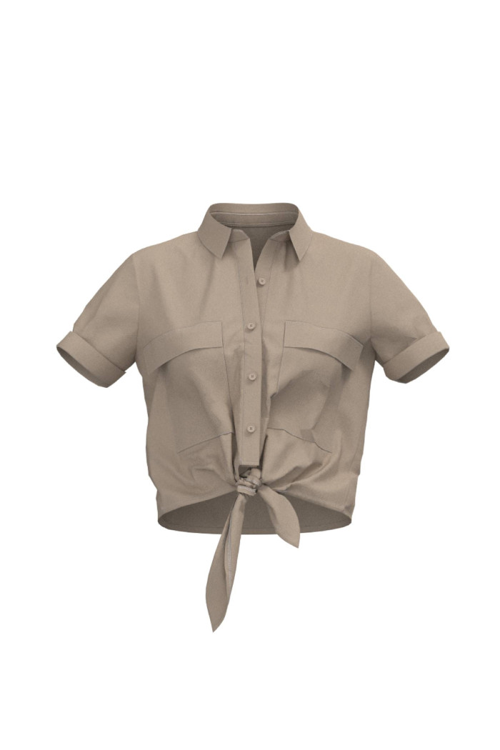 Blusa unicolor con nudo delantero y manga corta