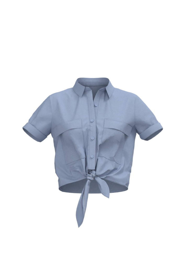 Blusa unicolor con nudo delantero y manga corta