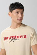 Camiseta kaki clara college con cuello redondo en algodón