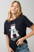 Camiseta manga corta en algodón azul con arte college