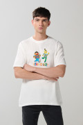 Camiseta manga corta crema con arte de Plaza Sésamo