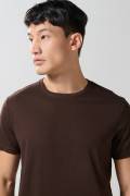 Camiseta en algodón unicolor ajustada con cuello redondo