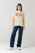 Camiseta cuello redondo kaki college en algodón