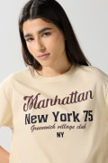 Camiseta cuello redondo kaki college en algodón
