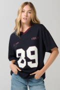 Camiseta cuello V azul intensa oversize con artes college