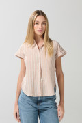 Blusa unicolor manga corta con botones y hombro rodado
