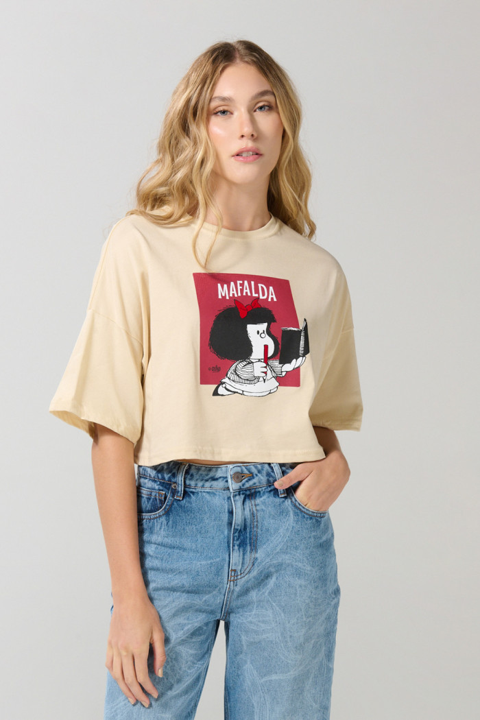 Camiseta de Mafalda oversize kaki crop top
