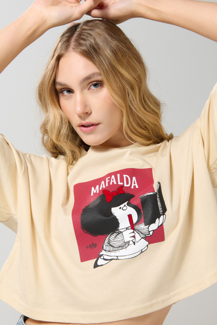 Camiseta de Mafalda oversize kaki crop top