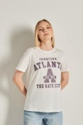 Camiseta unicolor con arte college de Atlanta y manga corta