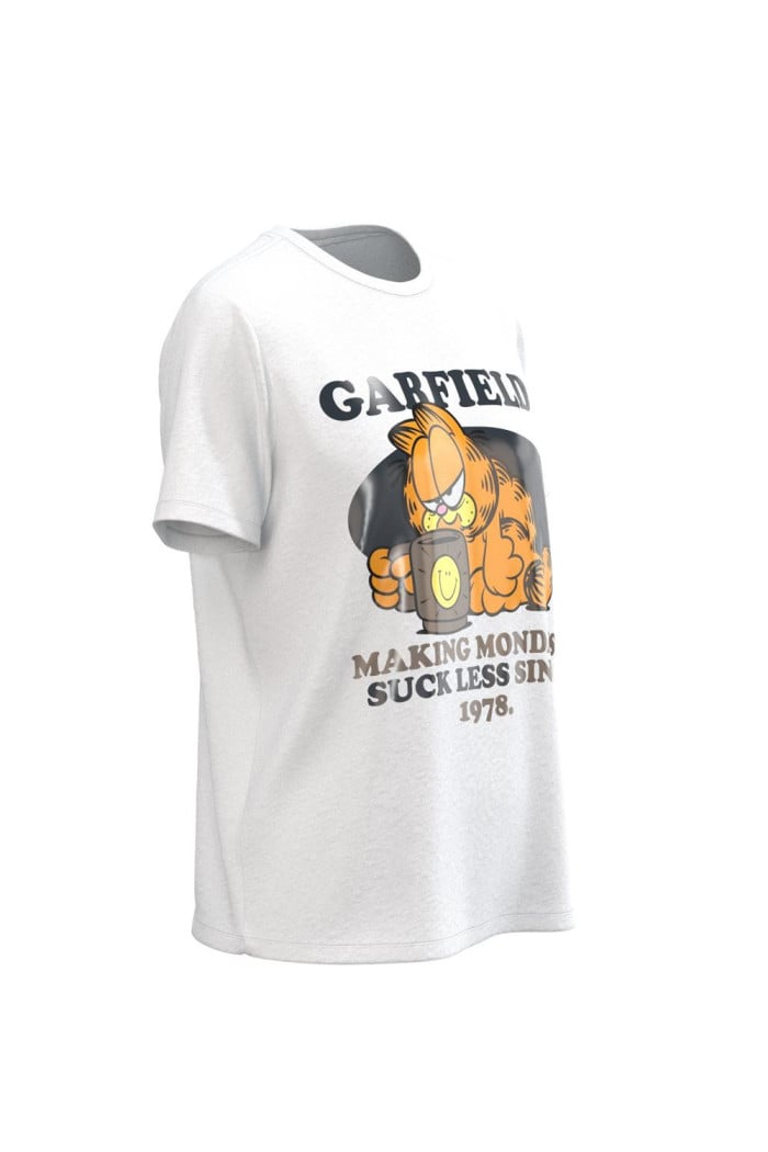 Camiseta cuello redondo unicolor con diseño de Garfield en frente