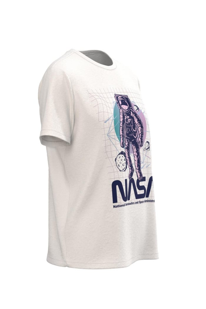 Camiseta unicolor con estampado de NASA y cuello redondo