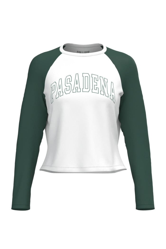 Camiseta manga ranglan larga unicolor con diseño college