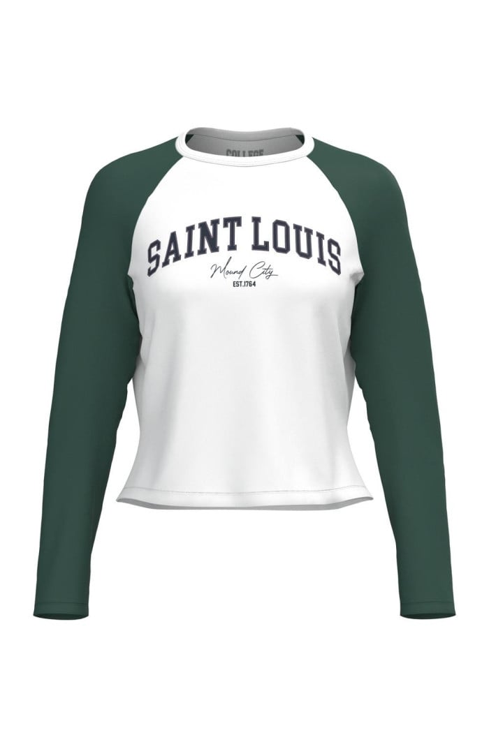 Camiseta manga ranglan larga unicolor con texto college