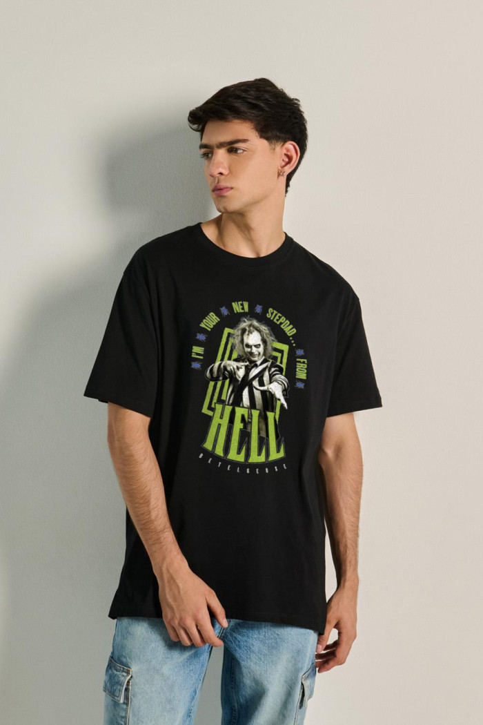 Camiseta unicolor oversize cuello redondo de Beetlejuice