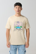 Camiseta manga corta unicolor con diseño de playa