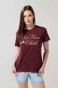 Camiseta en algodón unicolor college con manga corta