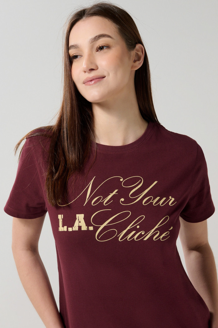 Camiseta en algodón unicolor college con manga corta