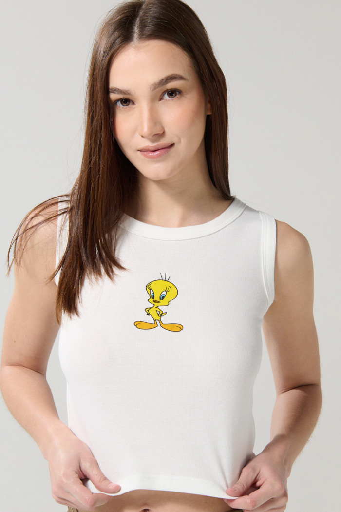 Camiseta crema clara manga sisa con arte de Looney Tunes