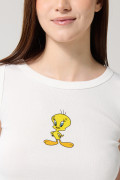 Camiseta crema clara manga sisa con arte de Looney Tunes