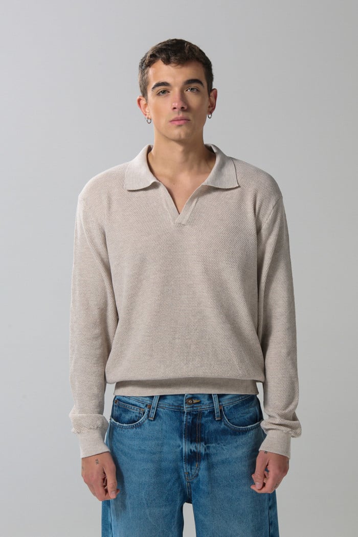 Suéter unicolor ajustado tejido con cuello polo
