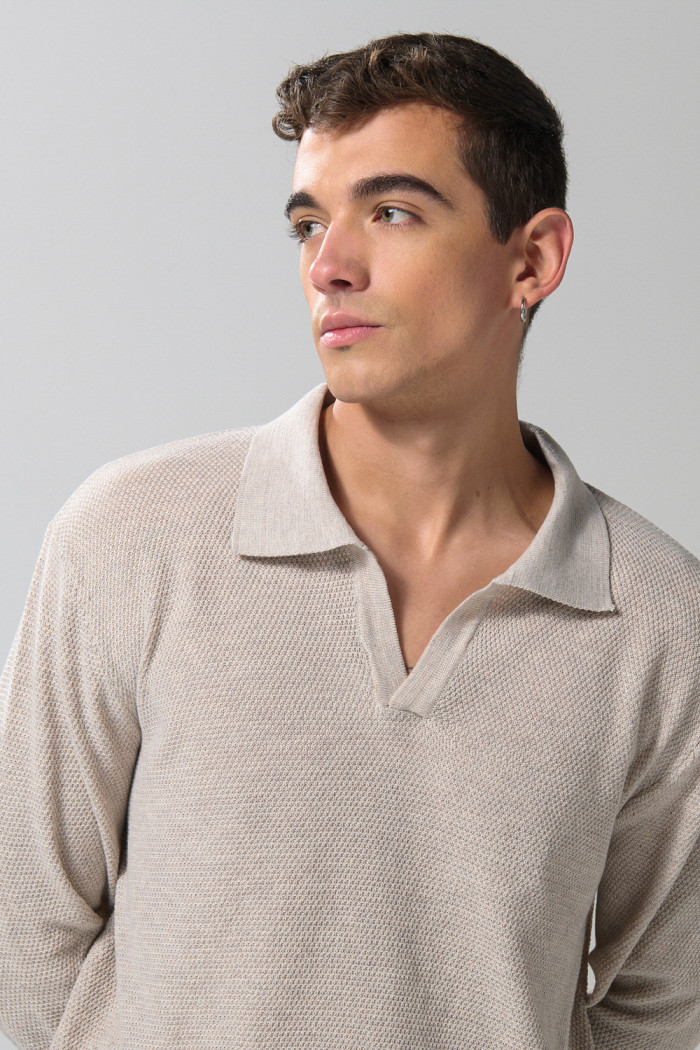 Suéter unicolor ajustado tejido con cuello polo