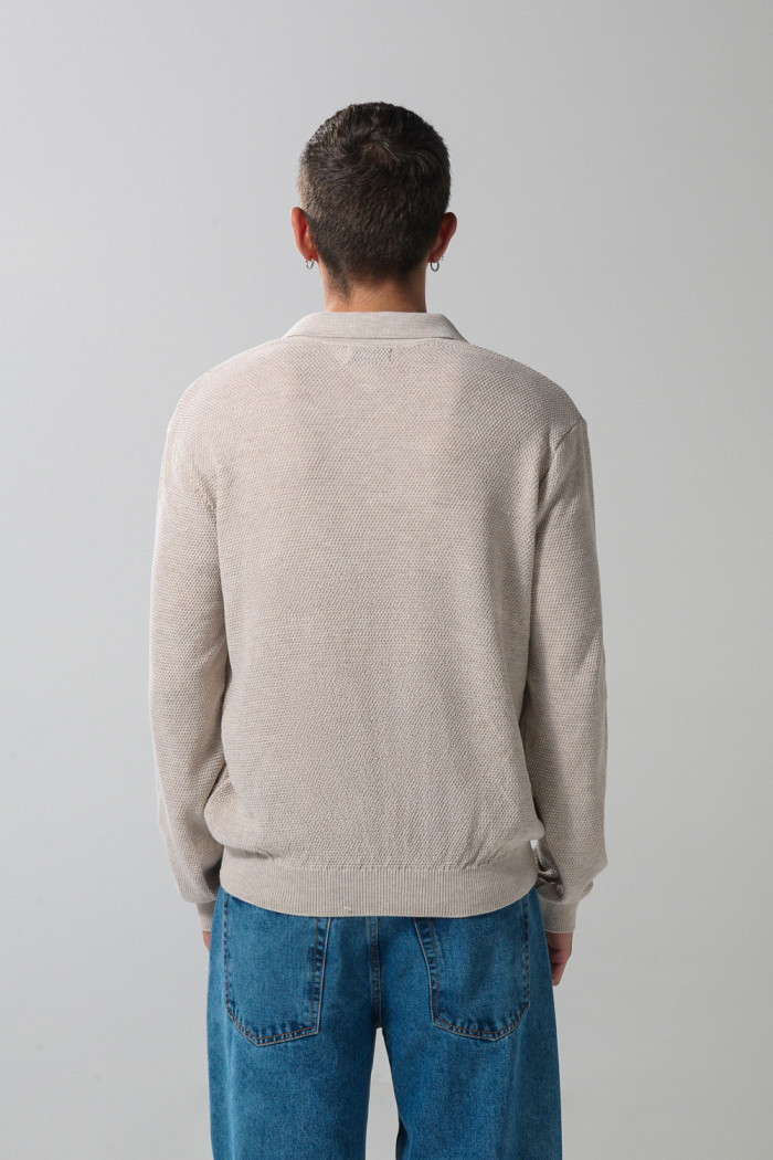 Suéter unicolor ajustado tejido con cuello polo