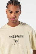 Camiseta kaki oversize con diseño de One Piece y manga corta