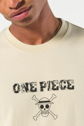 Camiseta kaki oversize con diseño de One Piece y manga corta