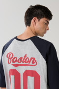 Camiseta oversize gris college con manga ranglan corta