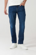 Jean tiro bajo slim ajustado azul oscuro con cremallera
