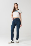 Jean jegging ajustado azul oscuro con tiro súper alto