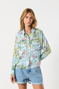 Blusa manga larga unicolor con charretera y diseños